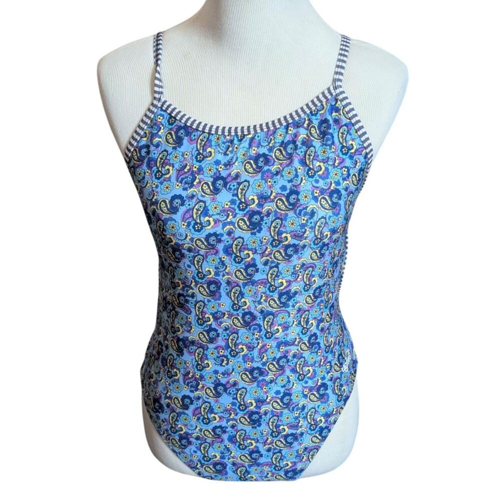 Uglies Swimwear Women's Blue Paisley V-Back One Piece Training Swimsuit Size 40